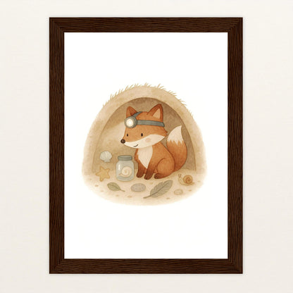 Finnegan der Fuchs - Motiv: "Höhle" Poster mit Holzrahmen von tinylearner
