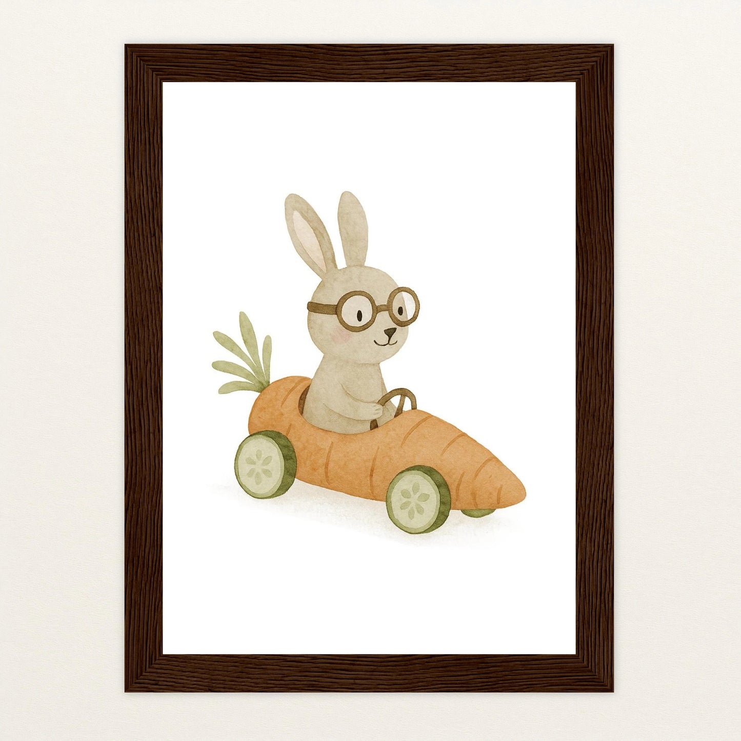 Holly der Hase - Motiv: "Rennmöhre" Poster mit Holzrahmen von tinylearner