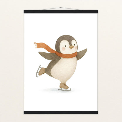 Pia der Pinguin - Motiv: "Eislaufen" Poster mit Leisten von tinylearner
