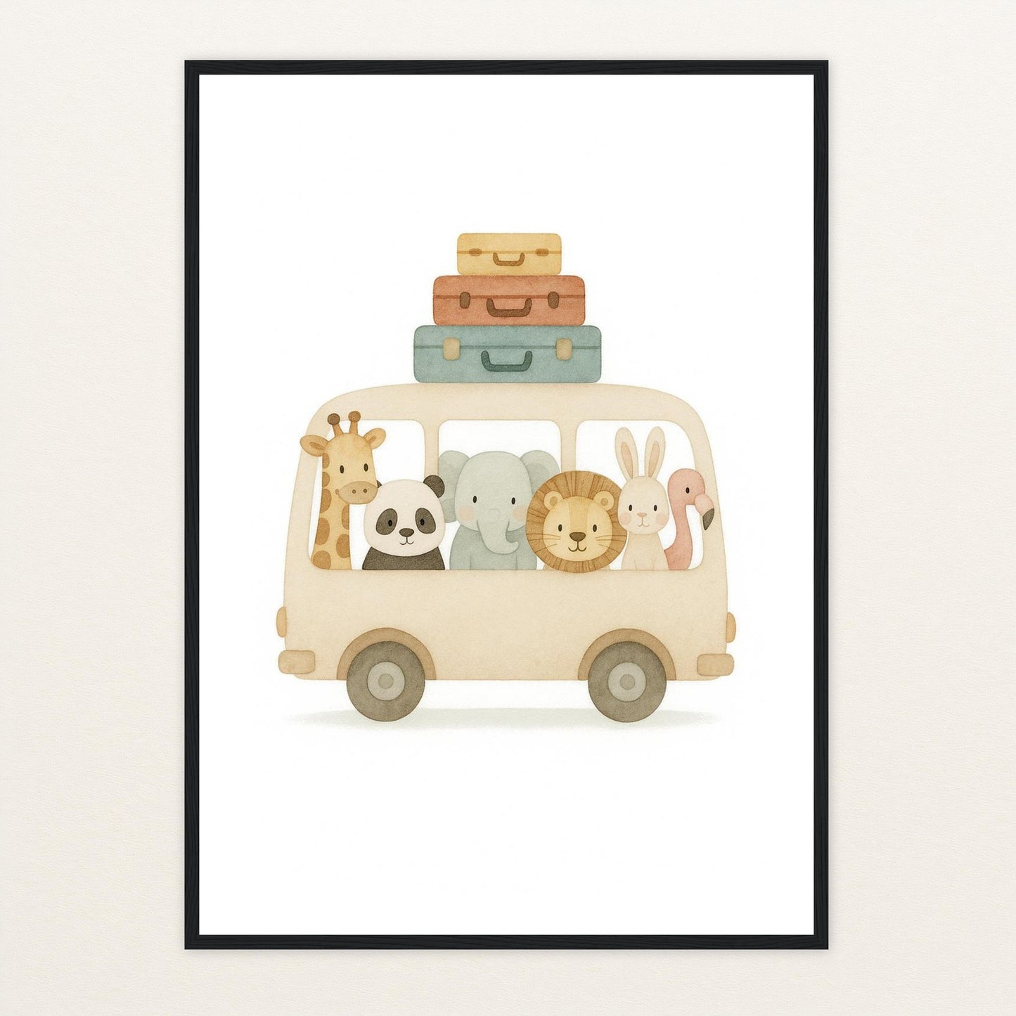 Tierfreunde - Motiv: "Reisebus" Poster mit Holzrahmen von tinylearner