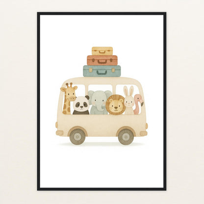 Tierfreunde - Motiv: "Reisebus" Poster mit Holzrahmen von tinylearner
