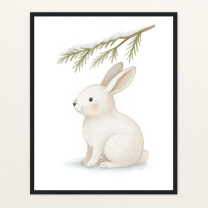 Sina der Schneehase - Motiv: "Nadelzweig" Poster mit Holzrahmen von tinylearner