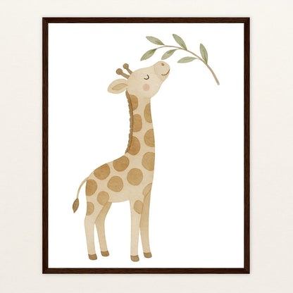 Greta die Giraffe - Motiv: "Blätter" Poster mit Holzrahmen von tinylearner