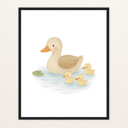 Gusi die Gans - Motiv: "Teich" Poster mit Holzrahmen von tinylearner