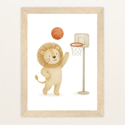 Leo der Löwe - Motiv: "Basketball" Poster mit Holzrahmen von tinylearner