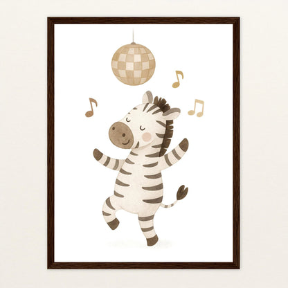 Zinni das Zebra - Motiv: "Tanzen" Poster mit Holzrahmen von tinylearner
