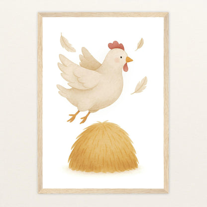 Hanni das Huhn - Motiv: "Heu" Poster mit Holzrahmen von tinylearner