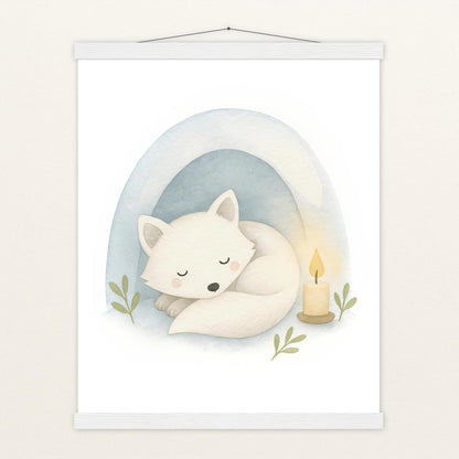 Pino der Polarfuchs - Motiv: "Schneehöhle" Poster mit Leisten von tinylearner
