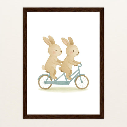 Holly der Hase - Motiv: "Tandem" Poster mit Holzrahmen von tinylearner