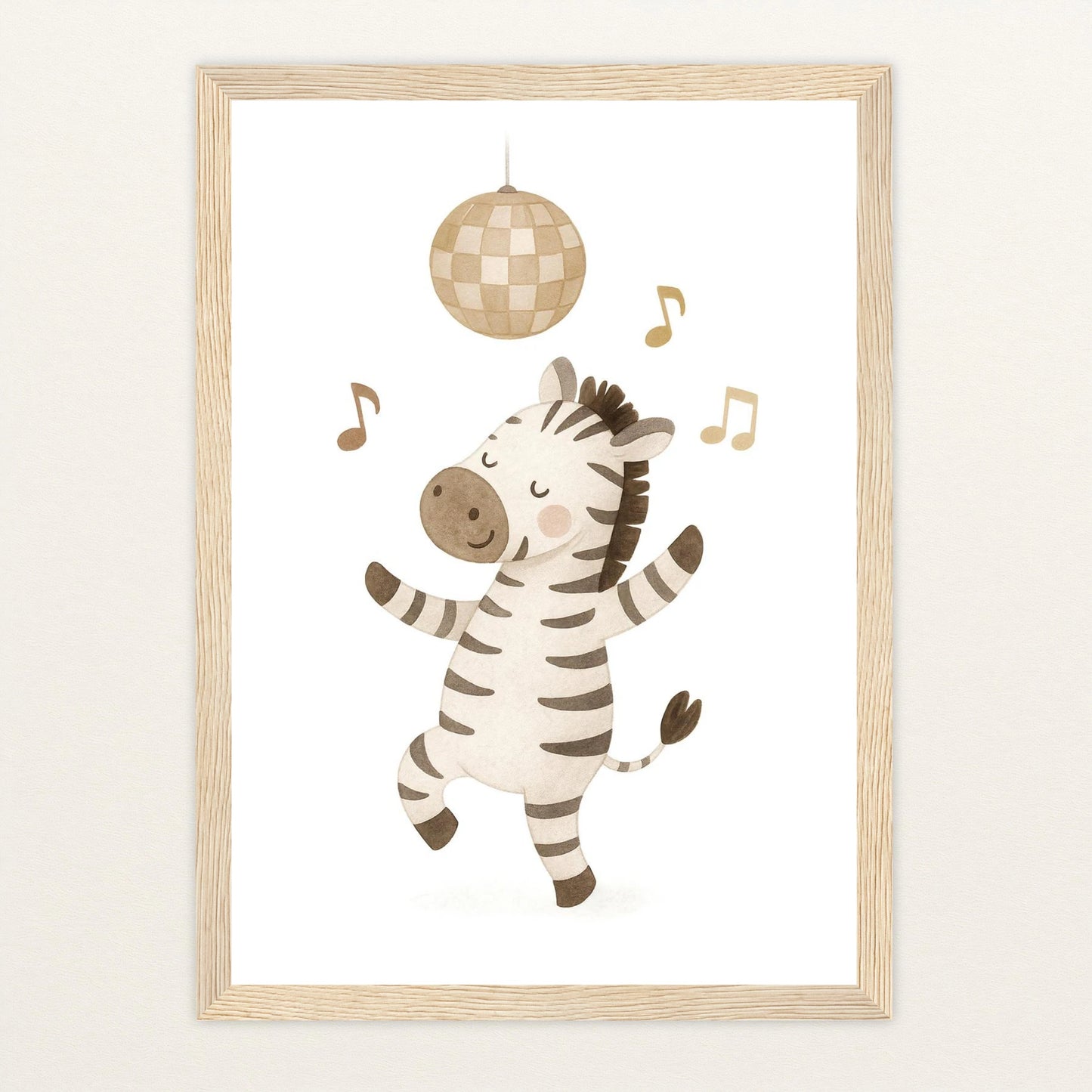Zinni das Zebra - Motiv: "Tanzen" Poster mit Holzrahmen von tinylearner