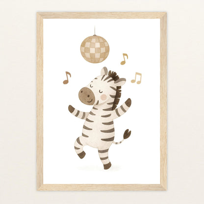Zinni das Zebra - Motiv: "Tanzen" Poster mit Holzrahmen von tinylearner