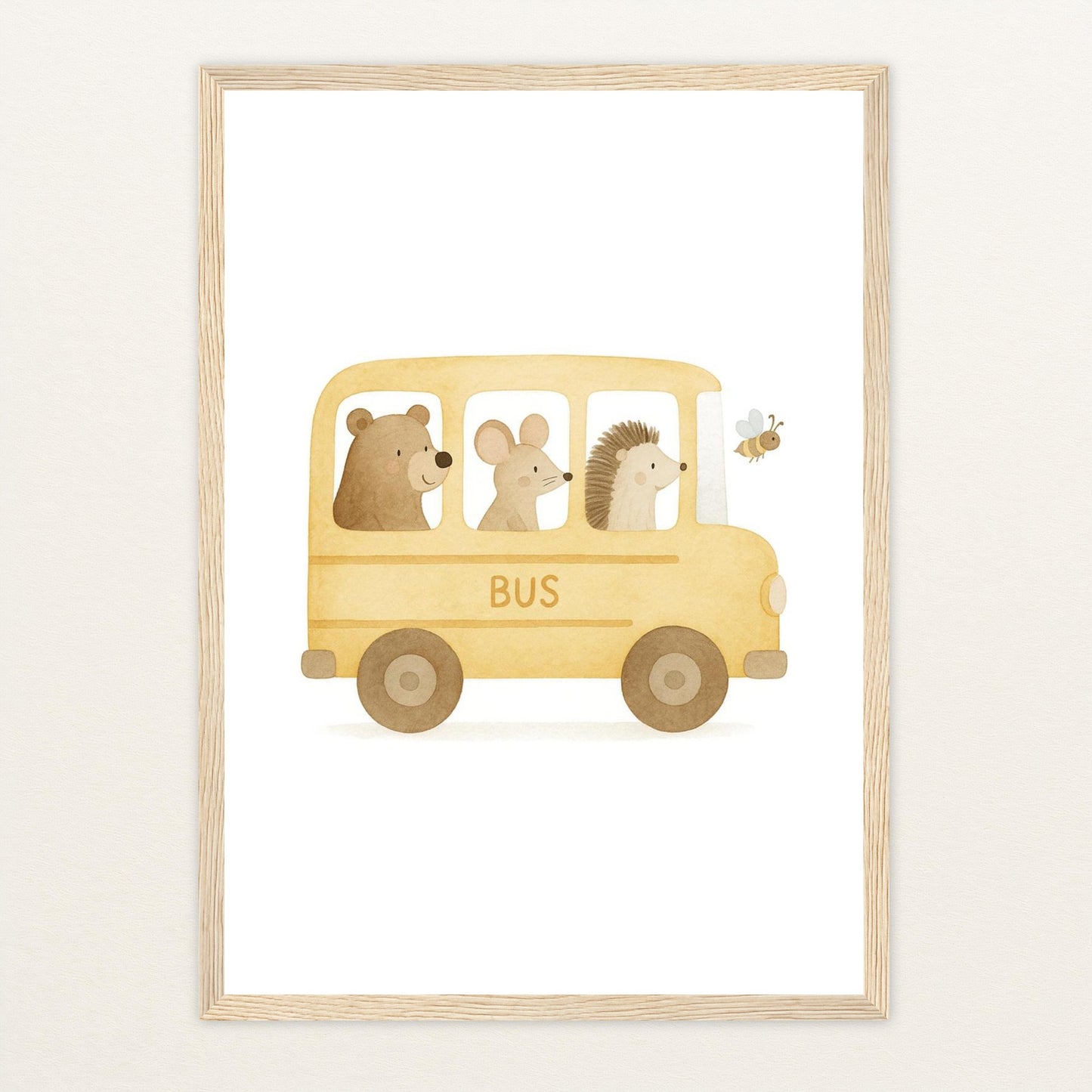 Tierfreunde - Motiv: "Schulbus" Poster mit Holzrahmen von tinylearner