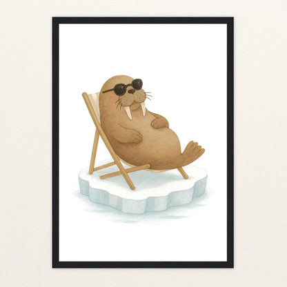 Wally das Walross - Motiv: "Liegestuhl" Poster mit Holzrahmen von tinylearner