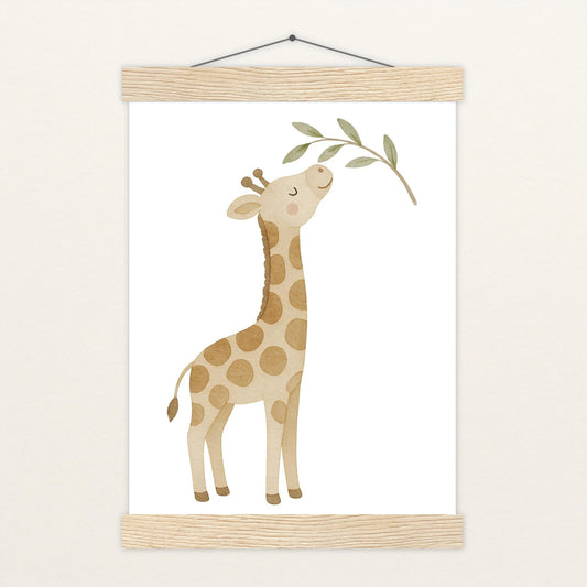 Greta die Giraffe - Motiv: "Blätter" Poster mit Leisten von tinylearner