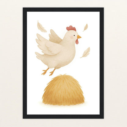 Hanni das Huhn - Motiv: "Heu" Poster mit Holzrahmen von tinylearner