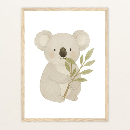 Kori der Koala - Motiv: "Eukalyptus" Poster mit Holzrahmen von tinylearner