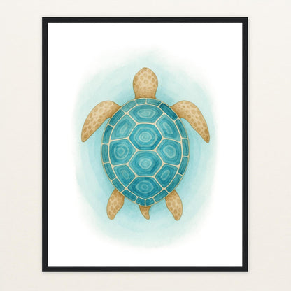 Sora die Schildkröte - Motiv: "Treiben" Poster mit Holzrahmen von tinylearner