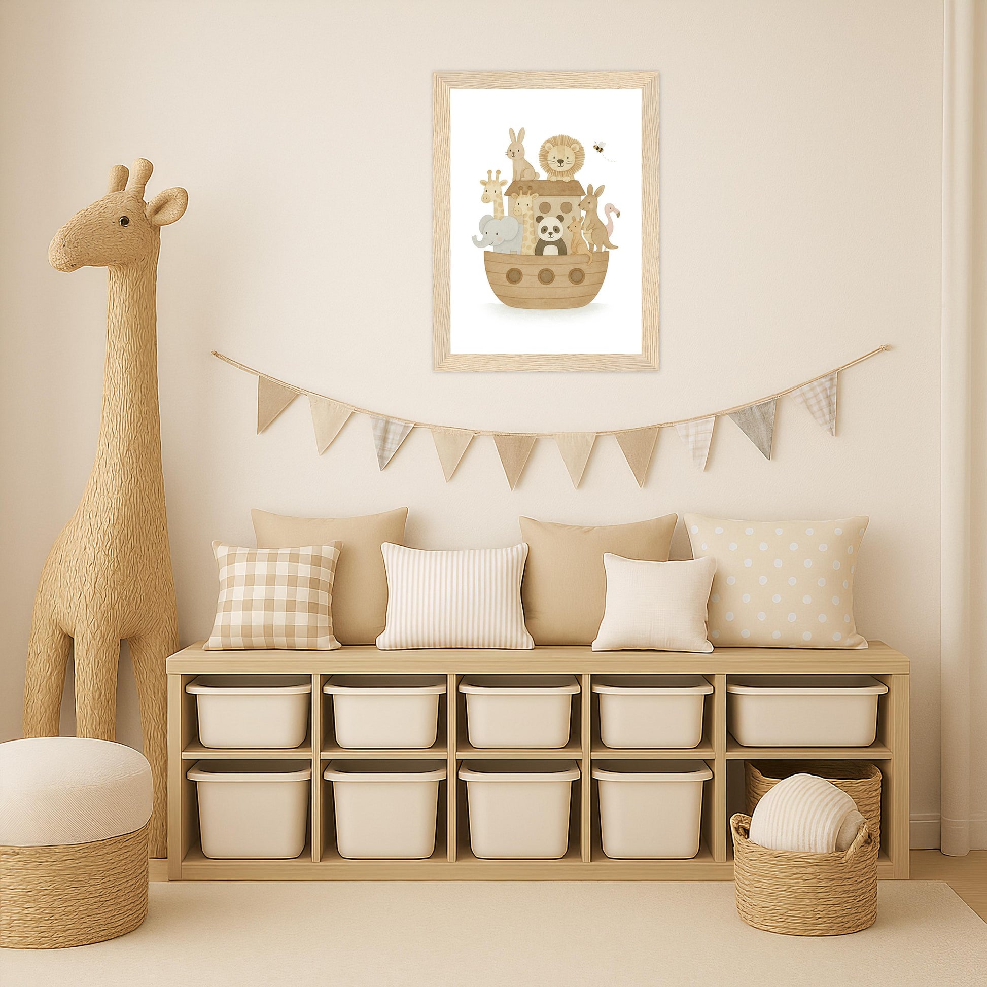 Tierfreunde - Motiv: "Arche Noah" Poster mit Holzrahmen von tinylearner