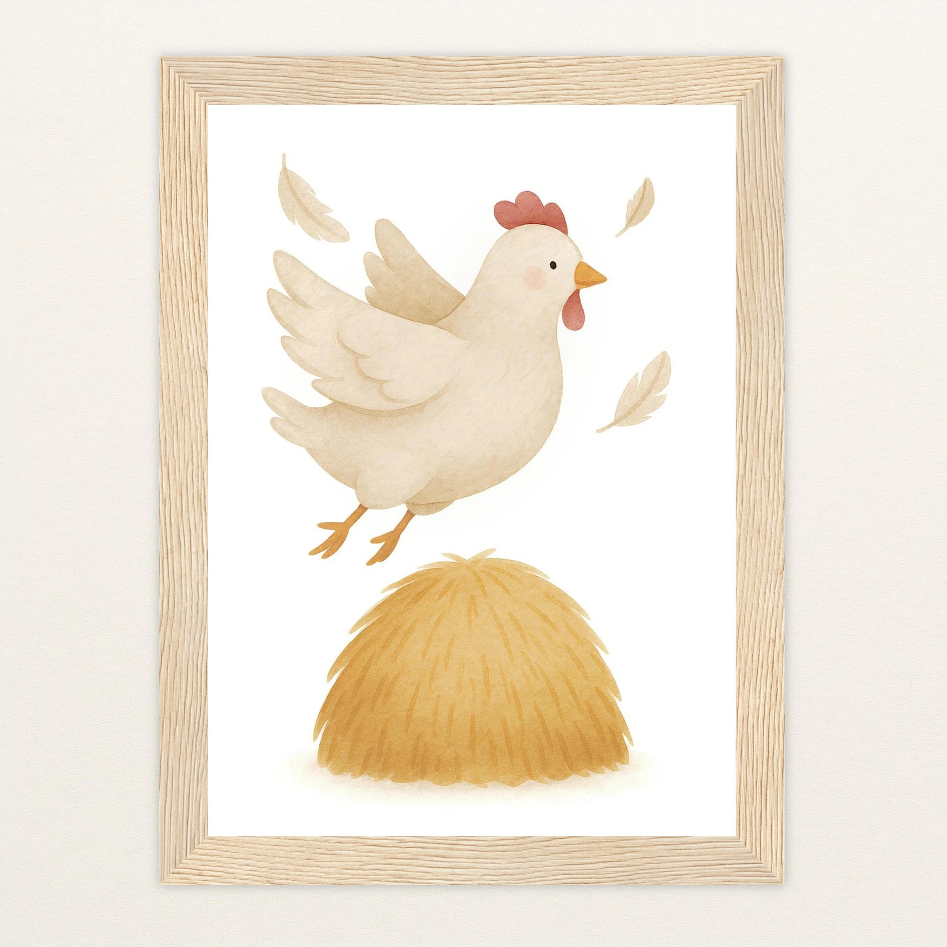 Hanni das Huhn - Motiv: "Heu" Poster mit Holzrahmen von tinylearner