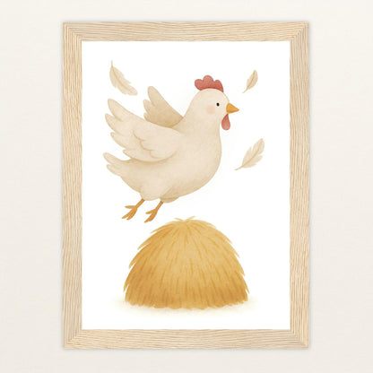 Hanni das Huhn - Motiv: "Heu" Poster mit Holzrahmen von tinylearner