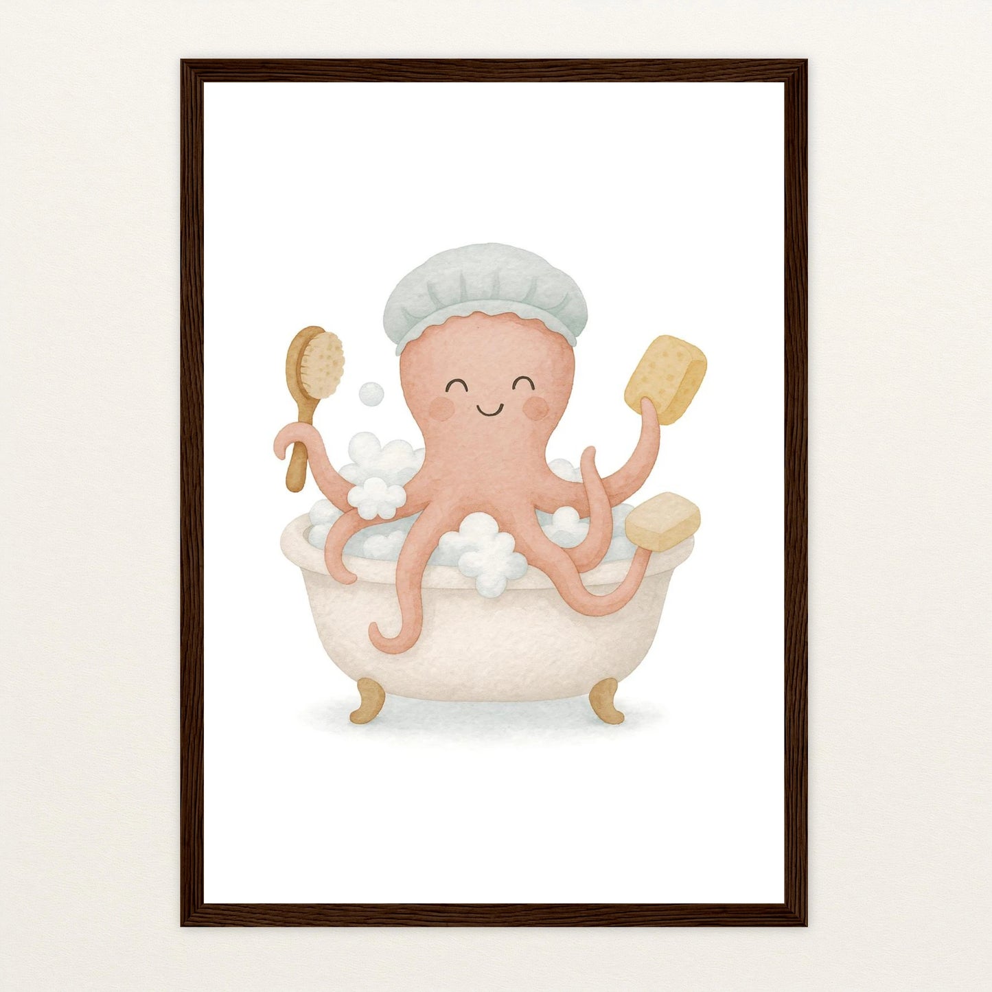 Tilli der Tintenfisch - Motiv: "Baden" Poster mit Holzrahmen von tinylearner