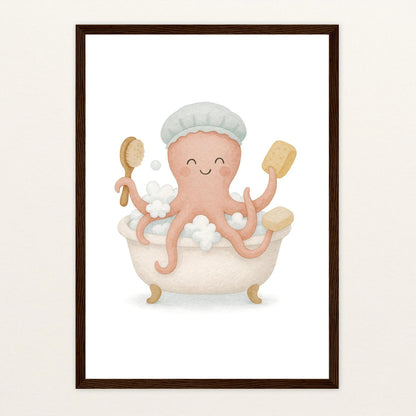 Tilli der Tintenfisch - Motiv: "Baden" Poster mit Holzrahmen von tinylearner