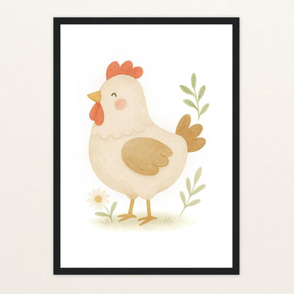 Hanni das Huhn Poster mit Holzrahmen von tinylearner