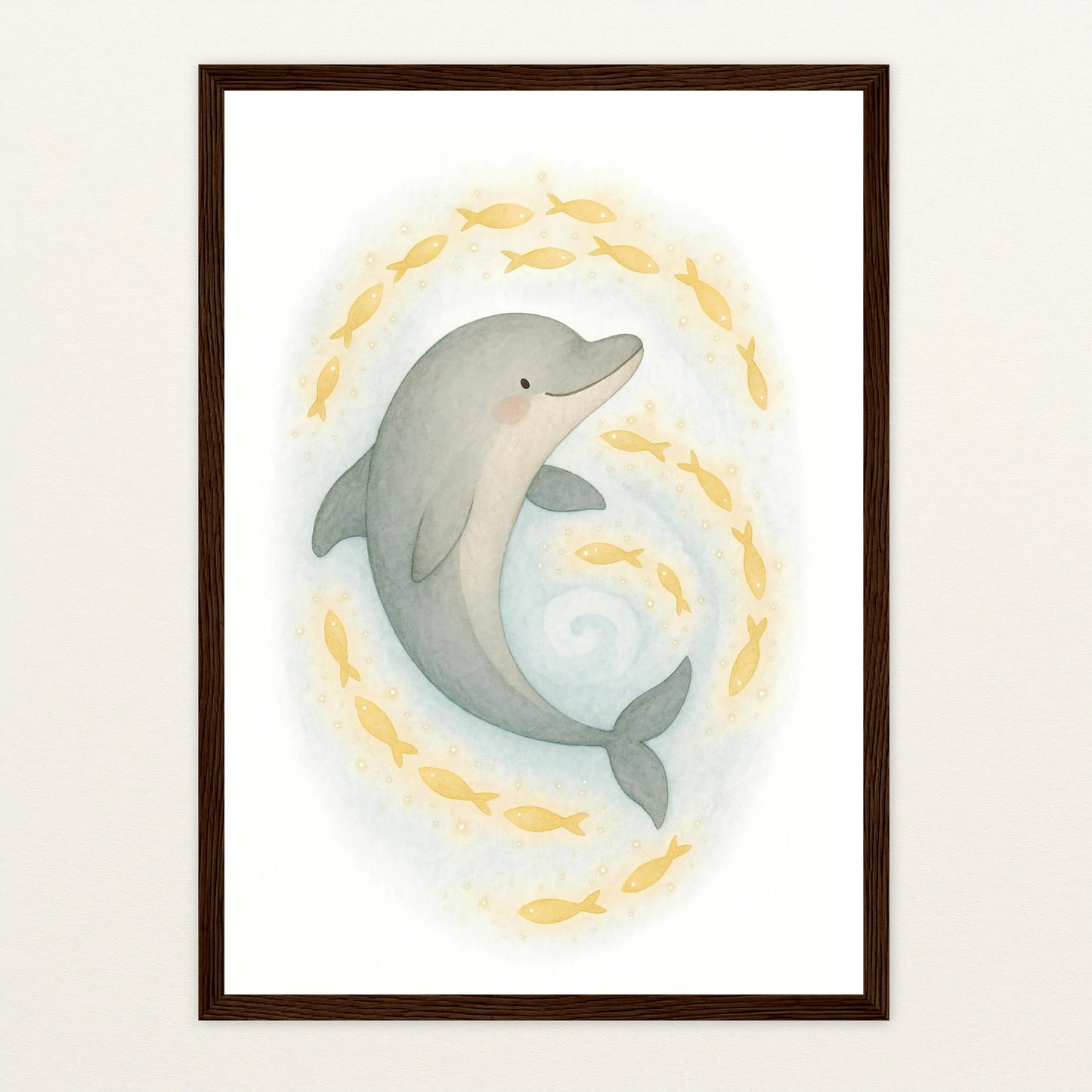 Dora der Delfin - Motiv: "Leuchtfische" Poster mit Holzrahmen von tinylearner