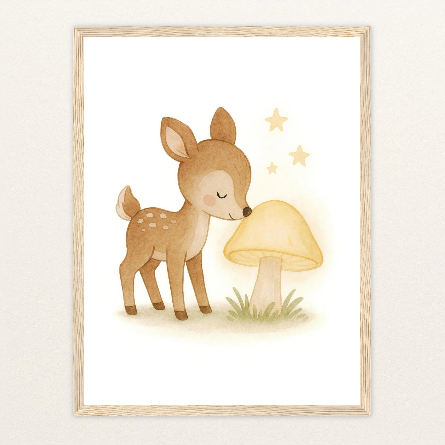 Ria das Reh - Motiv: "Leuchtpilz" Poster mit Holzrahmen von tinylearner