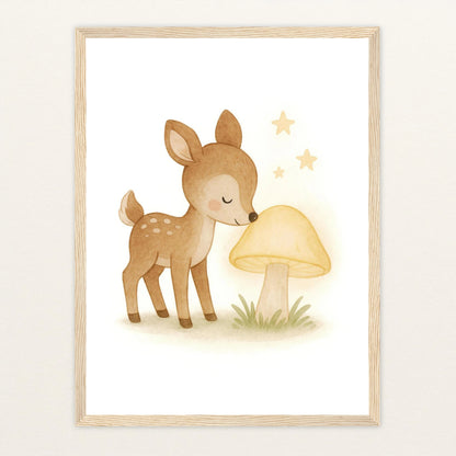 Ria das Reh - Motiv: "Leuchtpilz" Poster mit Holzrahmen von tinylearner