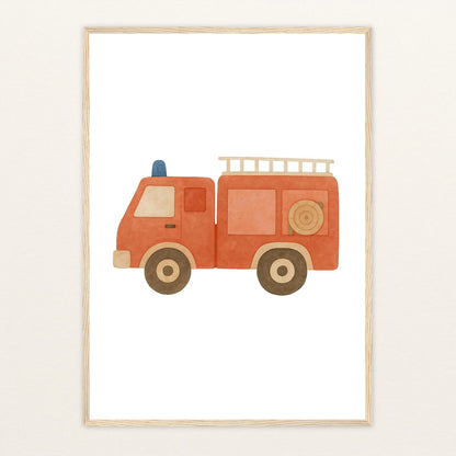 Feuerwehrauto Poster mit Holzrahmen von tinylearner