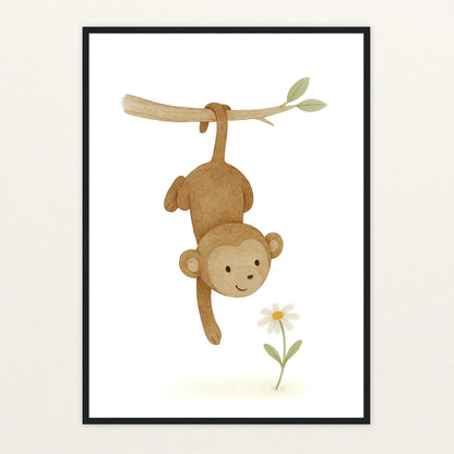 Aki der Affe - Motiv: "Gänseblümchen" Poster mit Holzrahmen von tinylearner