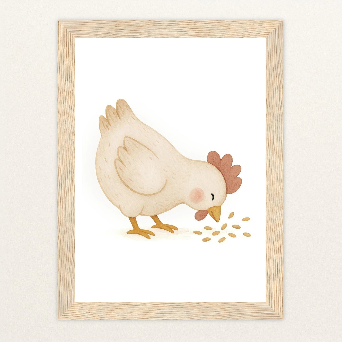 Hanni das Huhn - Motiv: "Körner" Poster mit Holzrahmen von tinylearner