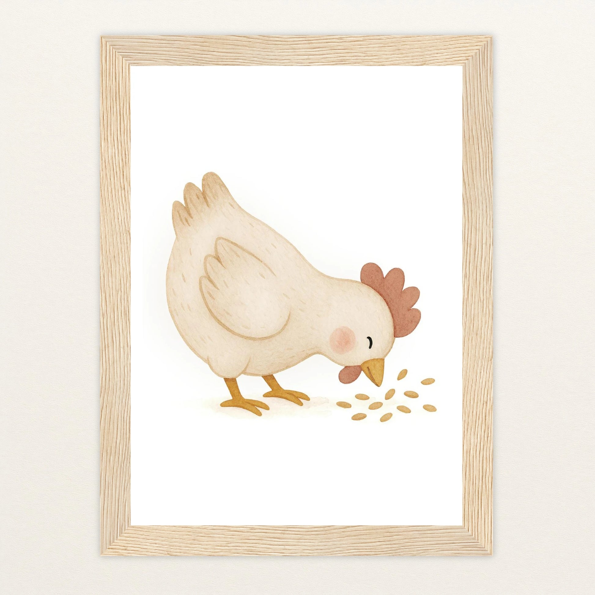 Hanni das Huhn - Motiv: "Körner" Poster mit Holzrahmen von tinylearner