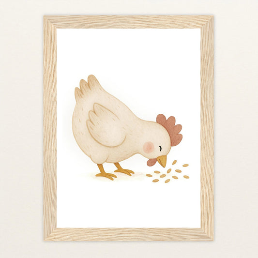 Hanni das Huhn - Motiv: "Körner" Poster mit Holzrahmen von tinylearner