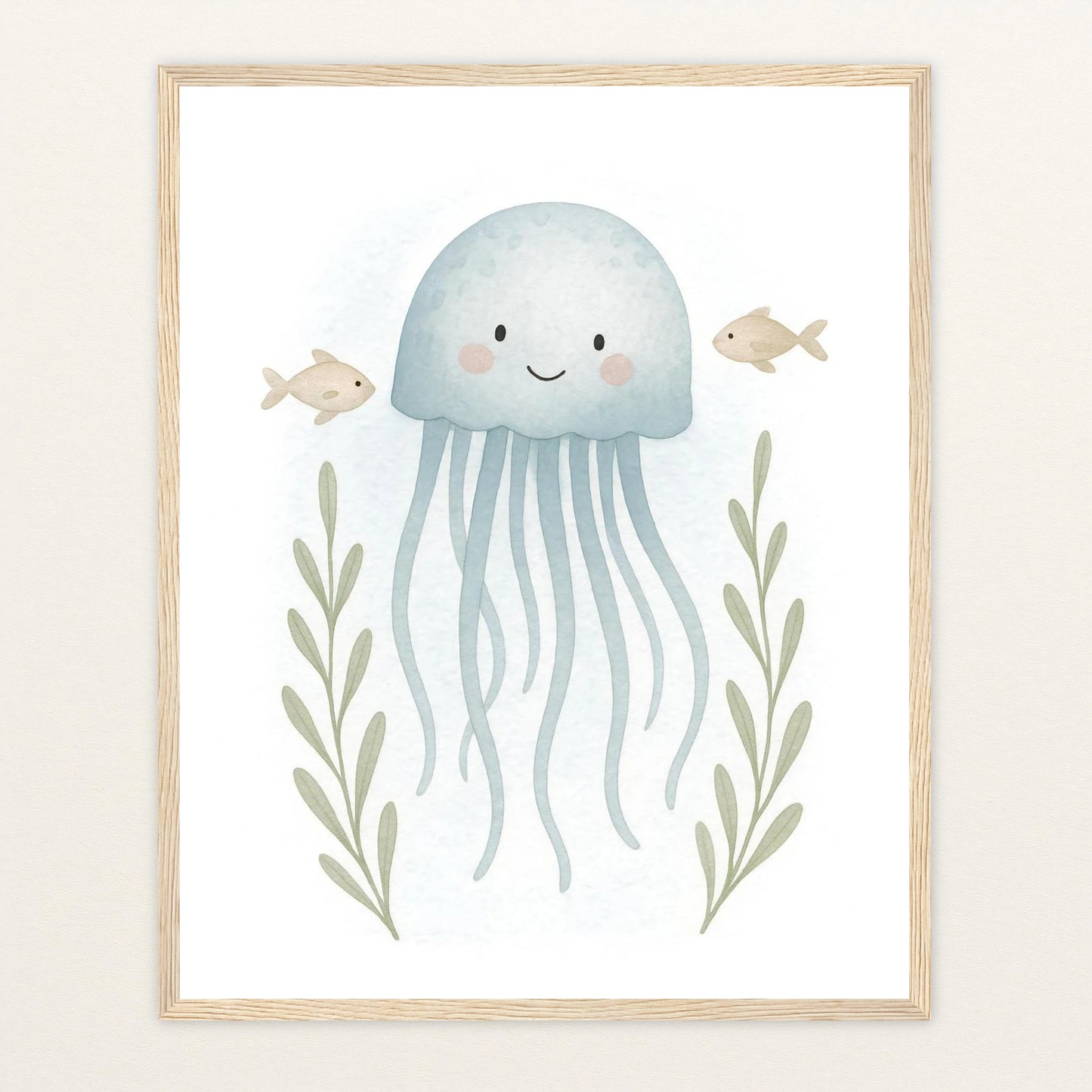 Quinn die Qualle Poster mit Holzrahmen von tinylearner