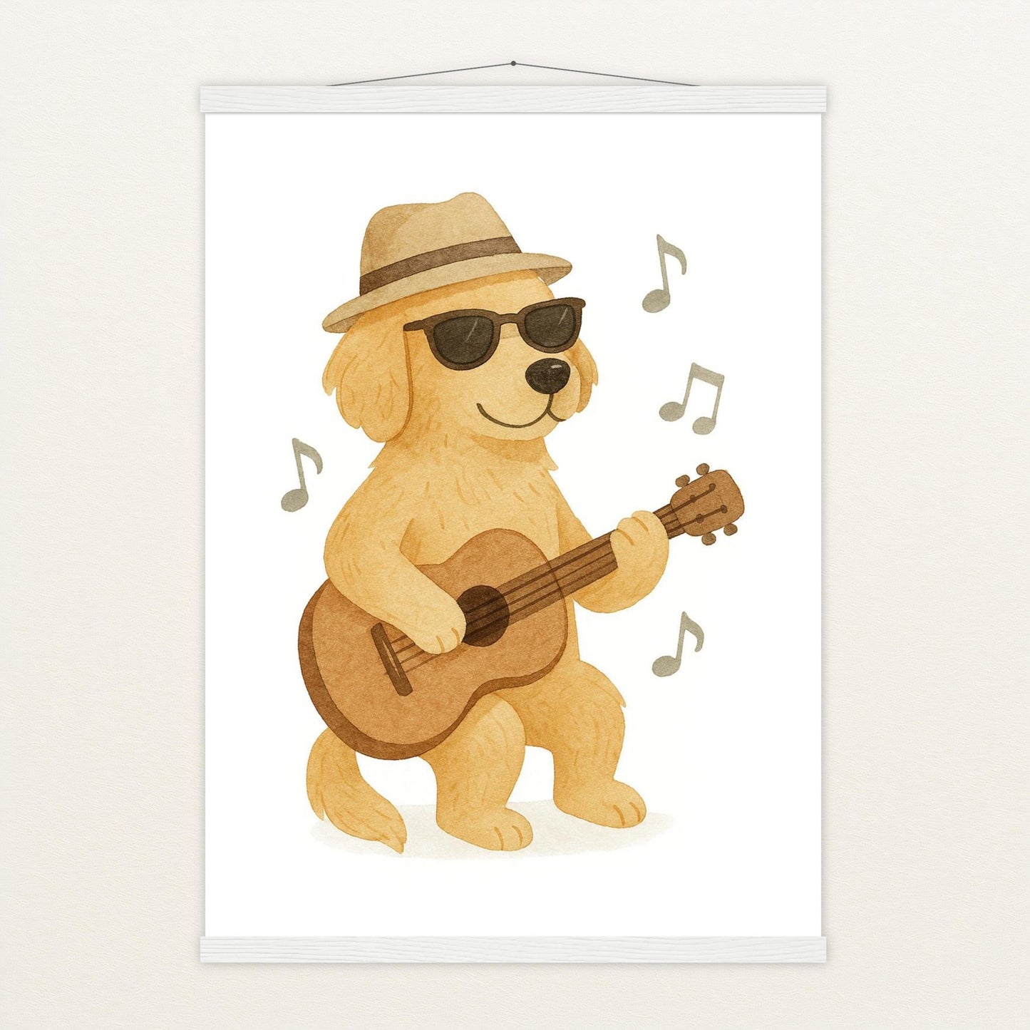 Hugo der Hund - Motiv: "Gitarre" Poster mit Leisten von tinylearner