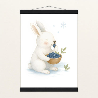 Sina der Schneehase - Motiv: "Blaubeeren" Poster mit Leisten von tinylearner