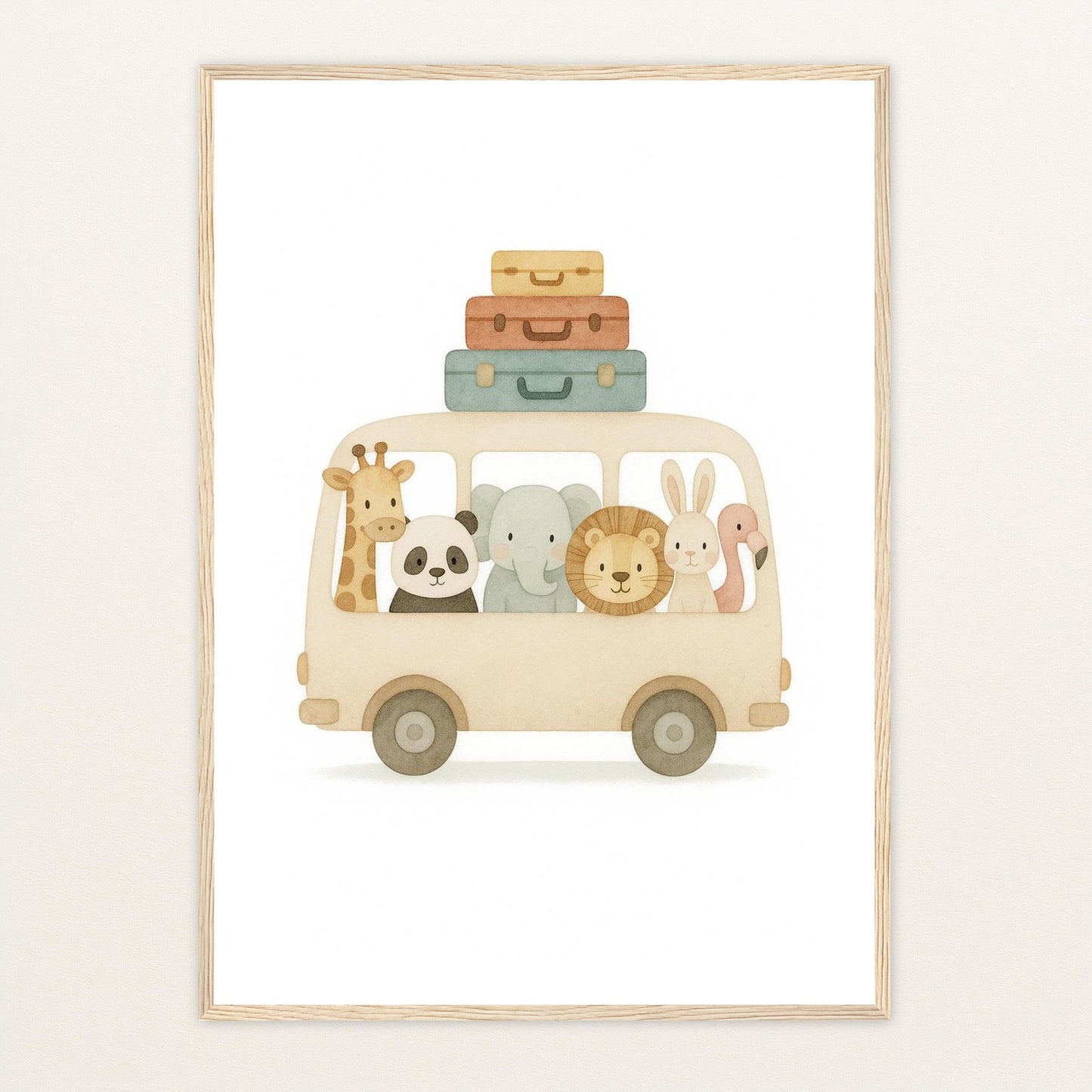 Tierfreunde - Motiv: "Reisebus" Poster mit Holzrahmen von tinylearner