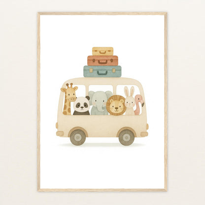 Tierfreunde - Motiv: "Reisebus" Poster mit Holzrahmen von tinylearner