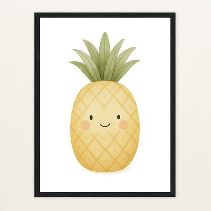 Obst: Ananas Poster mit Holzrahmen von tinylearner