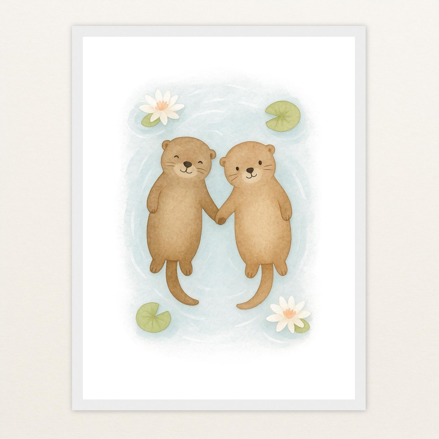 Otti der Otter Poster mit Holzrahmen von tinylearner