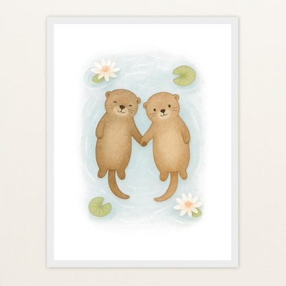 Otti der Otter Poster mit Holzrahmen von tinylearner