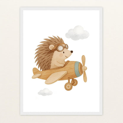 Iggi der Igel - Motiv: "Flugzeug" Poster mit Holzrahmen von tinylearner