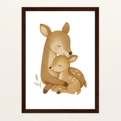 Ria das Reh - Motiv: "Kuscheln" Poster mit Holzrahmen von tinylearner