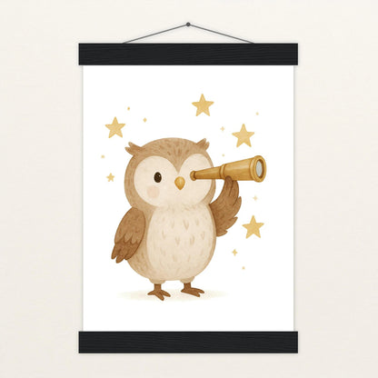 Emmi die Eule - Motiv: "Fernglas" Poster mit Leisten von tinylearner