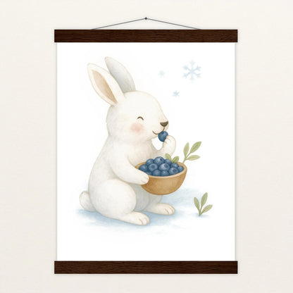 Sina der Schneehase - Motiv: "Blaubeeren" Poster mit Leisten von tinylearner