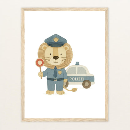 Leo der Löwe - Motiv: "Polizei" Poster mit Holzrahmen von tinylearner