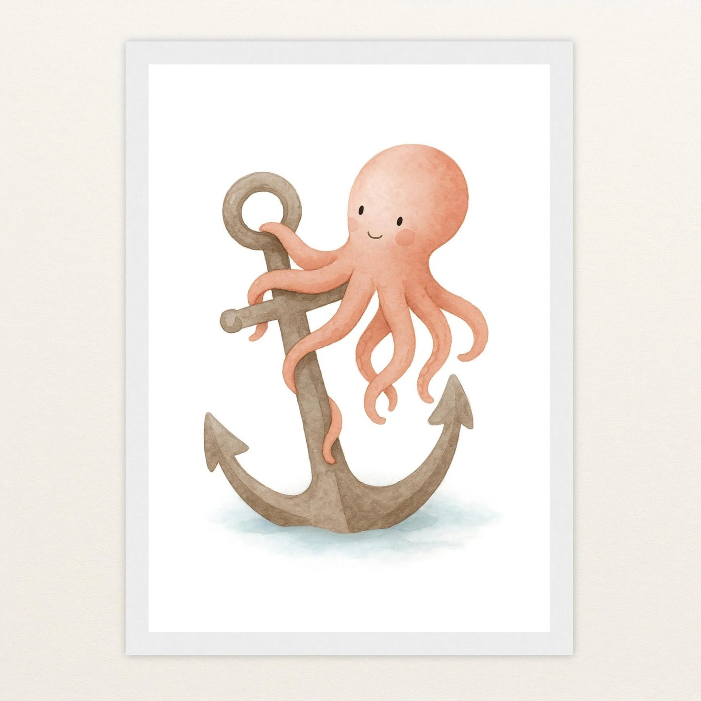 Tilli der Tintenfisch - Motiv: "Anker" Poster mit Holzrahmen von tinylearner