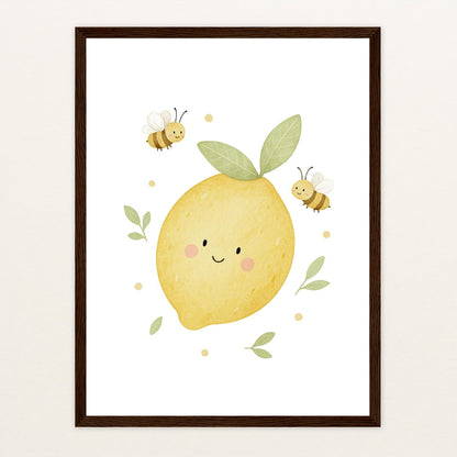 Obst: Zitrone Poster mit Holzrahmen von tinylearner